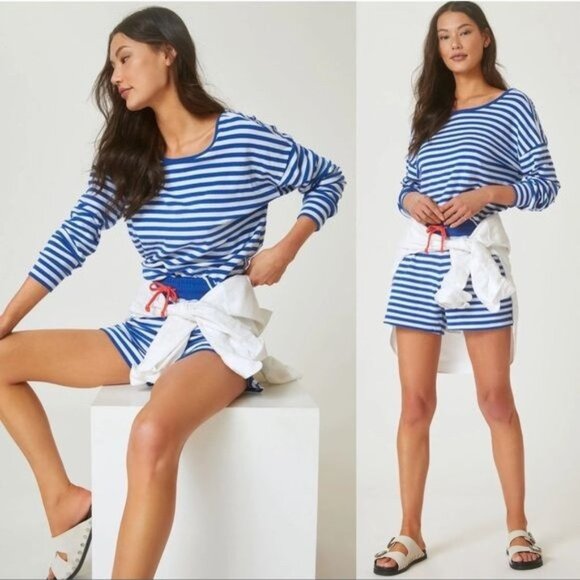 NWT Sundry Striped Twist Back Sweater L Blue Nautical Lightweight Knit 3 - Picture 2 of 10